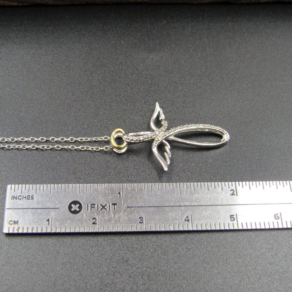 16" Sterling Silver Diamond Angel Cross Religious Necklace Vintage - Picture 6 of 7